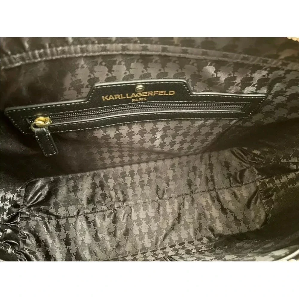 Karl Lagerfeld‎ Paris Tote Bag Black Leather Iconic Karlito Charm Coin Purse